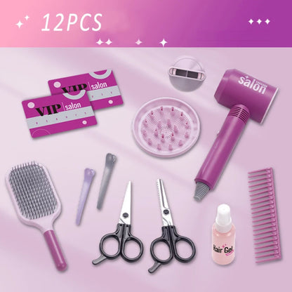 kit 12 peças: secador, bico difusor, bico secador, pente, gel de cabelo, duas tesouras, duas presilhas, escova, dois cartões VIP
