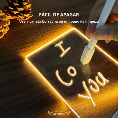 Mensagem sendo apagada com o titulo: "Fácil de Apagar - Use a caneta borracha ou um pano de limpeza"