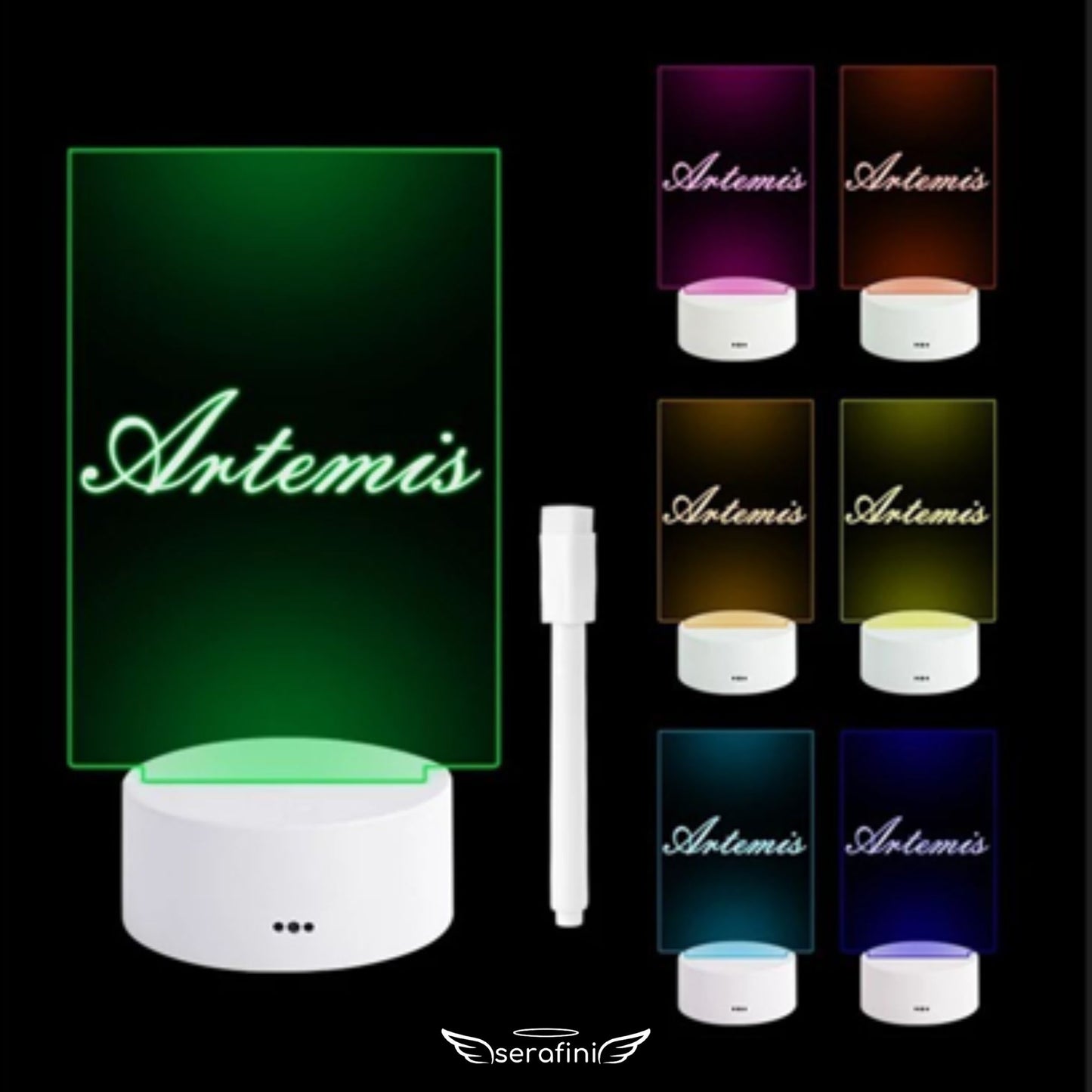 Imagem da Lousa em Formato Vertical com as 7 opções de cores do LED.