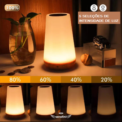 Imagens da luminária nas 5 seleções de intensidade de luz que existem, de 100% a 20%.